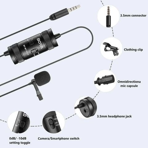 BOYA  BY-M1 Pro II - Lavalier Auxiliary Noise Cancelling Omnidirectional Microphone (Black)