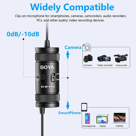 BOYA  BY-M1 Pro II - Lavalier Auxiliary Noise Cancelling Omnidirectional Microphone (Black)