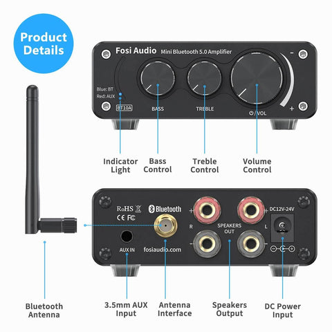 Fosi Audio BT10A Bluetooth Class-D Stereo Amplifier