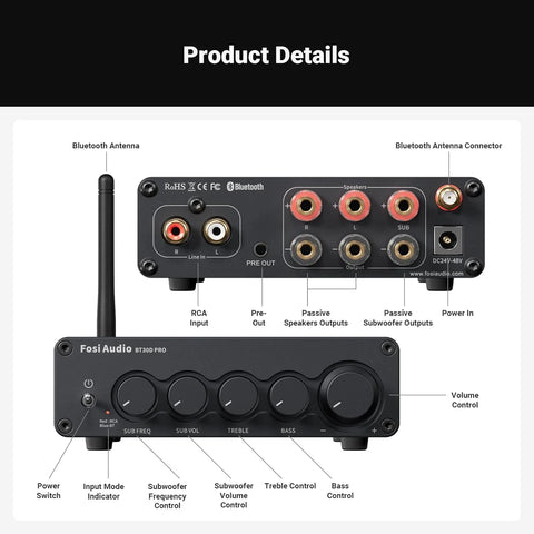 Fosi Audio BT30D Pro 2.1-Channel Bluetooth Power Amplifier