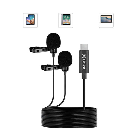 BOYA BY-M3D Digital Dual-Head Lavalier Omnidirectional Clip-on USB Type-C Connector with Microphone