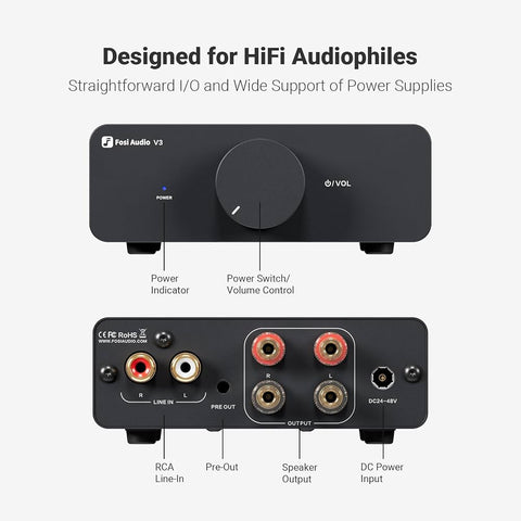 Fosi Audio V3 Stereo-48V 2 Channel Mini Stereo Amplifier