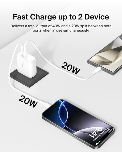 Belkin BoostCharge Dual USB-C PD Wall Charger 40W